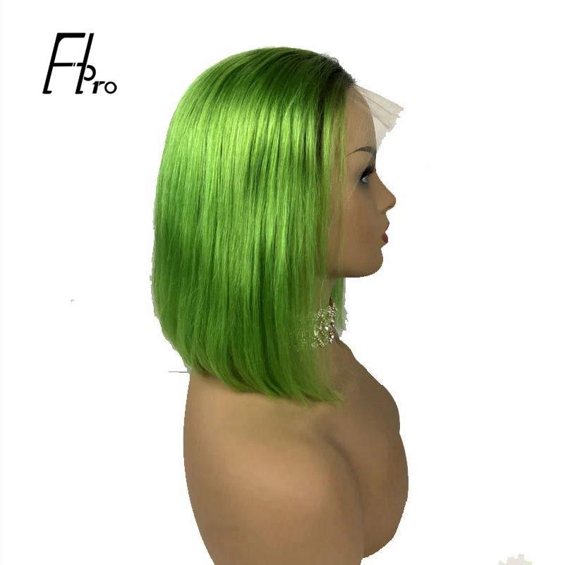 Green Bob Wig 180% Density Straight 13×4 Lace Front Human Hair Wig Natural Hairline